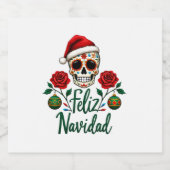 Feliz Navidad Sugar Skull Mexican Christmas T-Shir Sparkling Wijnetiket (Enkel label)