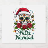 Feliz Navidad Sugar Skull Mexican Christmas T-Shir Sparkling Wijnetiket (Enkel label)