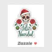 Feliz Navidad Sugar Skull Mexican Christmas T-Shir Sticker (Vel)