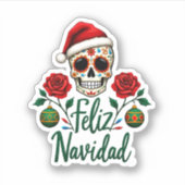 Feliz Navidad Sugar Skull Mexican Christmas T-Shir Sticker (Voorkant)