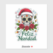 Feliz Navidad Sugar Skull Mexican Christmas T-Shir Sticker (Vel)