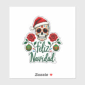 Feliz Navidad Sugar Skull Mexican Christmas T-Shir Sticker (Vel)