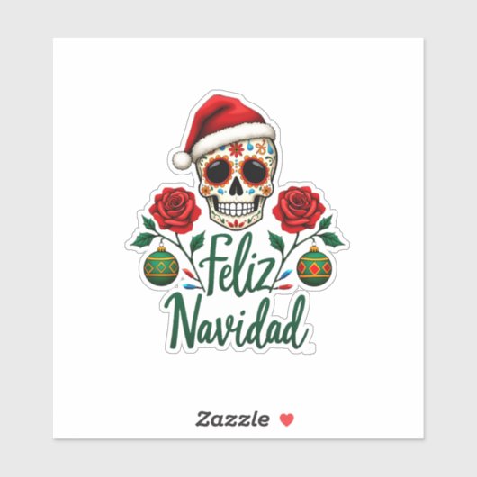 Feliz Navidad Sugar Skull Mexican Christmas T-Shir Sticker (Vel)