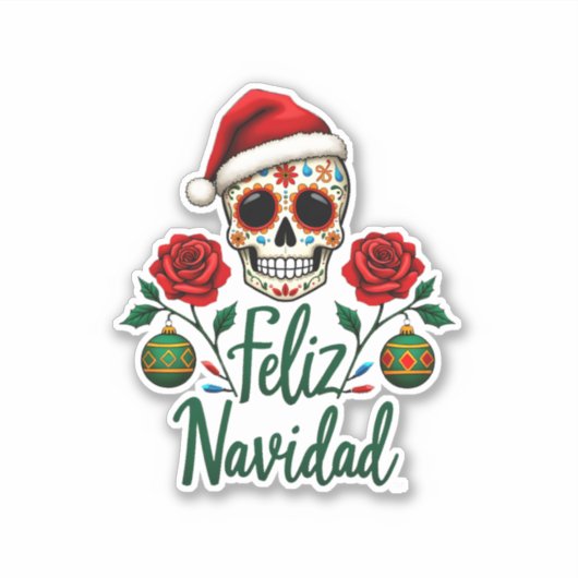 Feliz Navidad Sugar Skull Mexican Christmas T-Shir Sticker (Voorkant)
