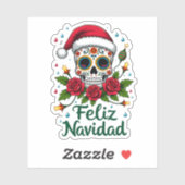 Feliz Navidad Sugar Skull Mexican Christmas T-Shir Sticker (Vel)