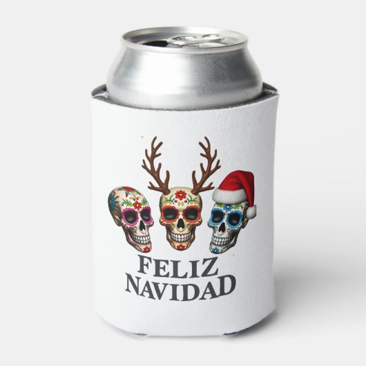 Feliz Navidad Sugar Skulls Reindeer Santa Mexican Blikjeskoeler (Blikje Voorkant)