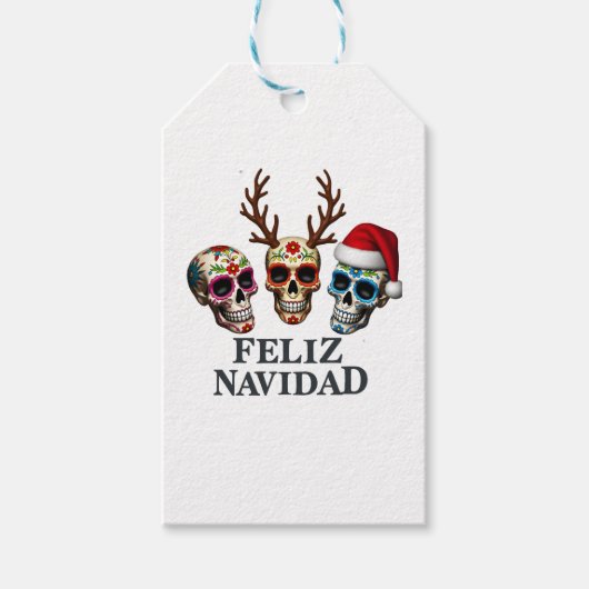 Feliz Navidad Sugar Skulls Reindeer Santa Mexican  Cadeaulabel (Voorkant)