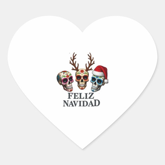 Feliz Navidad Sugar Skulls Reindeer Santa Mexican Hart Sticker (Voorkant)