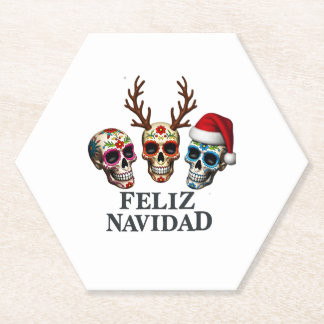 Feliz Navidad Sugar Skulls Reindeer Santa Mexican  Kartonnen Onderzetters