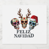 Feliz Navidad Sugar Skulls Reindeer Santa Mexican  Sparkling Wijnetiket (Enkel label)