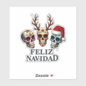 Feliz Navidad Sugar Skulls Reindeer Santa Mexican  Sticker (Vel)