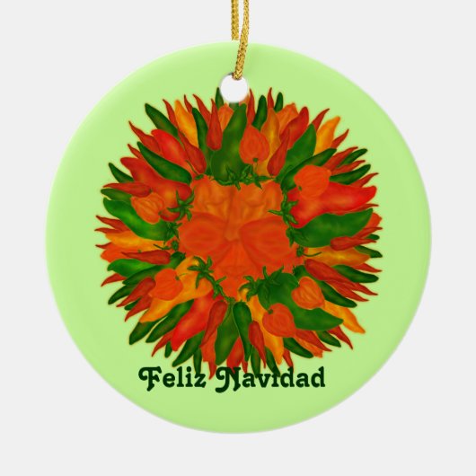 Feliz Navidad Sunny Peppers Keramisch Ornament (Voorkant)