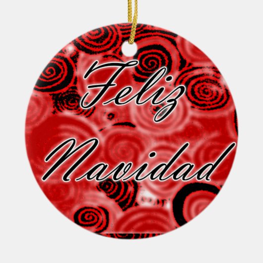 Feliz Navidad Swirls Keramisch Ornament (Voorkant)