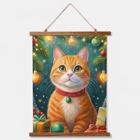 Feliz navidad te desea mi gato naranja hangend wandkleed (Voorkant)