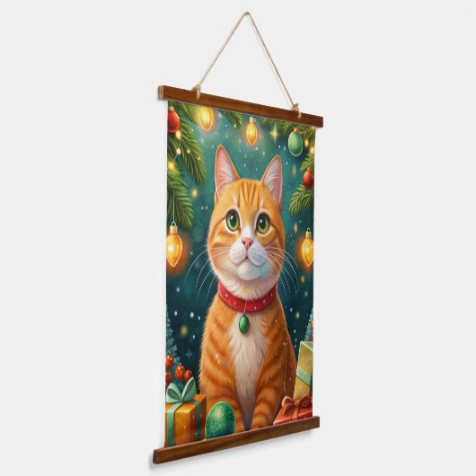 Feliz navidad te desea mi gato naranja hangend wandkleed (Gebogen)