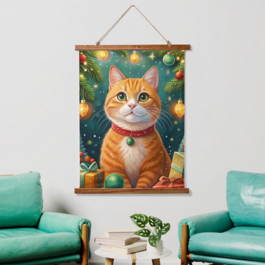 Feliz navidad te desea mi gato naranja hangend wandkleed (Woonkamer)