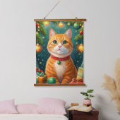 Feliz navidad te desea mi gato naranja hangend wandkleed (Slaapkamer)