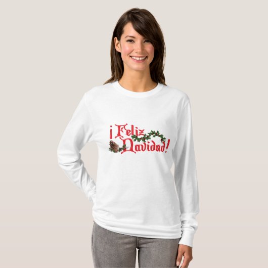 Feliz Navidad-tekstontwerp met pinnen T-shirt (Voorkant volledig)