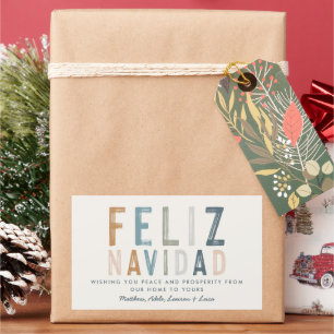 Feliz Navidad terracotta blue typografie modern Rechthoekige Sticker