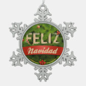 Feliz Navidad Tin Sneeuwvlok Ornament (Voorkant)