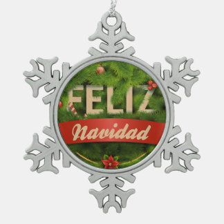 Feliz Navidad Tin Sneeuwvlok Ornament