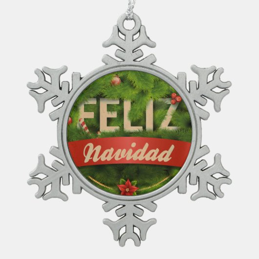 Feliz Navidad Tin Sneeuwvlok Ornament (Voorkant)