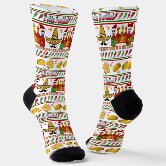 Feliz Navidad Ugly Sweater Pattern Sokken (Gebogen)