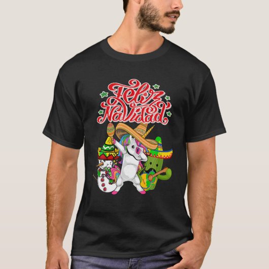 Feliz Navidad Unicorn Cactus Funny Mexican Christm T-shirt (Voorkant)