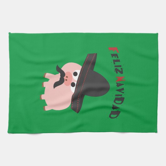 Feliz Navidad. Varkens Theedoek (Horizontaal)
