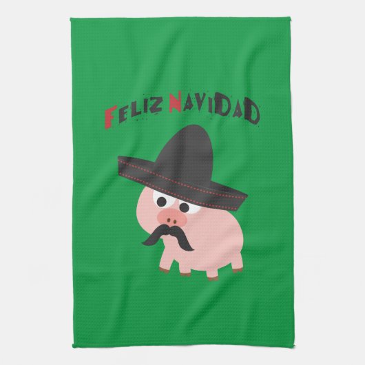 Feliz Navidad. Varkens Theedoek (Verticaal)