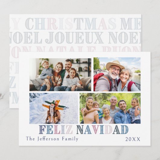 Feliz Navidad Vier Foto Kaart (Voorkant / Achterkant)