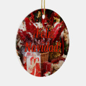 Feliz Navidad. Vrolijk kerstfeest in het Spaans rf Keramisch Ornament (Rechts)