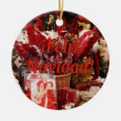 Feliz Navidad. Vrolijk kerstfeest in het Spaans rf Keramisch Ornament (Voorkant)