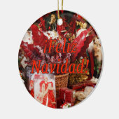 Feliz Navidad. Vrolijk kerstfeest in het Spaans rf Keramisch Ornament (Links)