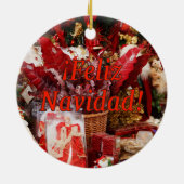 Feliz Navidad. Vrolijk kerstfeest in het Spaans rf Keramisch Ornament (Achterkant)