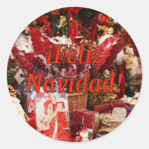Feliz Navidad. Vrolijk kerstfeest in het Spaans rf Ronde Sticker