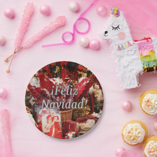Feliz Navidad. Vrolijk kerstfeest in het Spaans wf Papieren Bordje (Feest)