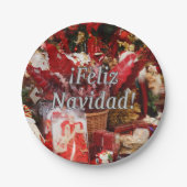Feliz Navidad. Vrolijk kerstfeest in het Spaans wf Papieren Bordje (Voorkant)