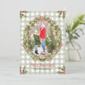 Feliz Navidad Waterverf Floral Bow Familiefoto Feestdagenkaart (Staand voorkant)