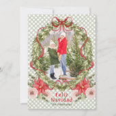 Feliz Navidad Waterverf Floral Bow Familiefoto Feestdagenkaart (Voorkant)