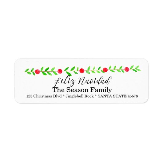Feliz Navidad, waterverf kerstbanner Etiket (Voorkant)