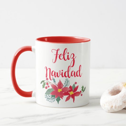 Feliz Navidad Waterverf Kerstmis Mok (Met donut)