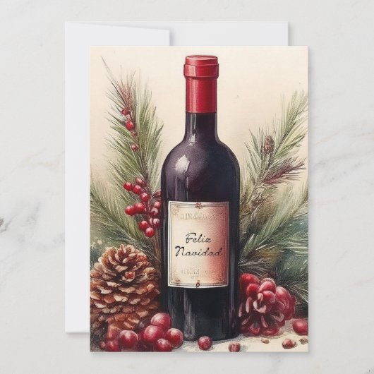 Feliz Navidad wijnfles illustratie Kaart (Voorkant)