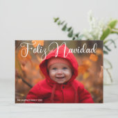 Feliz Navidad Wit Script Foto Spaans Kerstmis Feestdagenkaart (Staand voorkant)