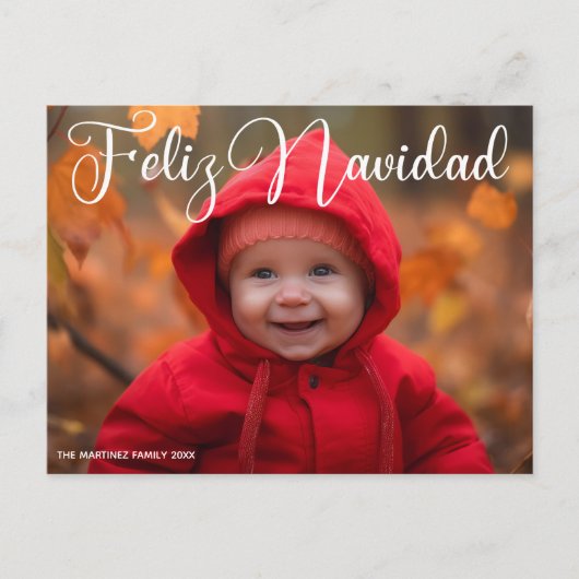 Feliz Navidad Wit Script Foto Spaans Kerstmis Feestdagenkaart (Voorkant)