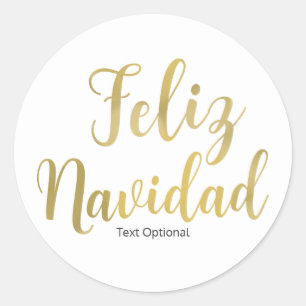 FELIZ NAVIDAD Wit Type Aangepast Kerstvakantie Ronde Sticker