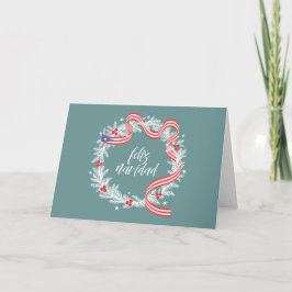 Feliz Navidad Wreath Flat Holiday Card Feestdagen Kaart