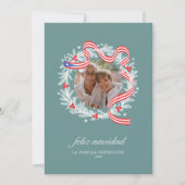 Feliz Navidad Wreath Photo Flat Holiday Card Feestdagenkaart (Voorkant)