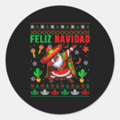Feliz Navidad Xmas Sweater Santa Sombrero Dabbing  Ronde Sticker (Voorkant)