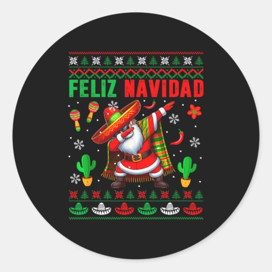Feliz Navidad Xmas Sweater Santa Sombrero Dabbing  Ronde Sticker (Voorkant)